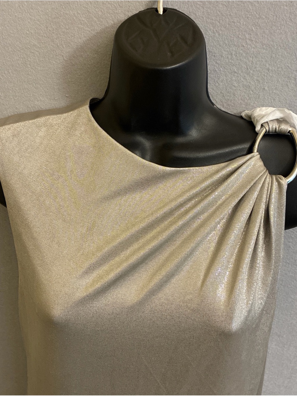 Ralph Lauren Metallic Silver One-Shoulder Maxi Dress with Ring Detail - Picture 4 of 5